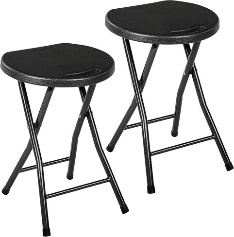 VECELO Folding Stool 18" with Handle, Solid Bottom Support, Iron X-Frame, 500 lbs Capacity, Anti-Slip Feet, Easy Clean, Lightweight Foldable Stool for Camping, Kitchen, Vanity and Outdoor, Black in Saudi Arabia