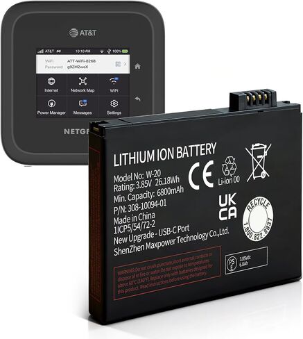 ترقية جديدة لبطارية بديلة للشحن USB-C لجهاز AT&T Netgear Nighthawk 5G WiFi 6 M6 MR6110 MR6500، M5 MR5000 MR5100 MR5200 MR5200-100EUS جهاز توجيه مزود بنقطة اتصال متنقلة رقم الموديل: W-20 in Kuwait