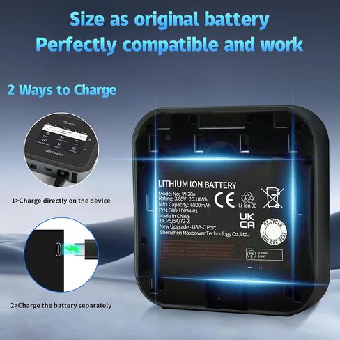 ترقية جديدة لبطارية بديلة للشحن USB-C لجهاز AT&T Netgear Nighthawk 5G WiFi 6 M6 MR6110 MR6500، M5 MR5000 MR5100 MR5200 MR5200-100EUS جهاز توجيه مزود بنقطة اتصال متنقلة رقم الموديل: W-20 in Kuwait