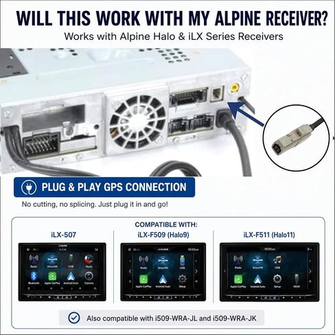 GPS Navigation Antenna Compatible with Alpine iLX-507, iLX-F509 Halo9, iLX-F511 Halo11, i509-WRA-JL & i509-WRA-JK Car Stereo Receivers – Magnetic Mount, 10FT Cable, Wire Clips Included in Saudi Arabia