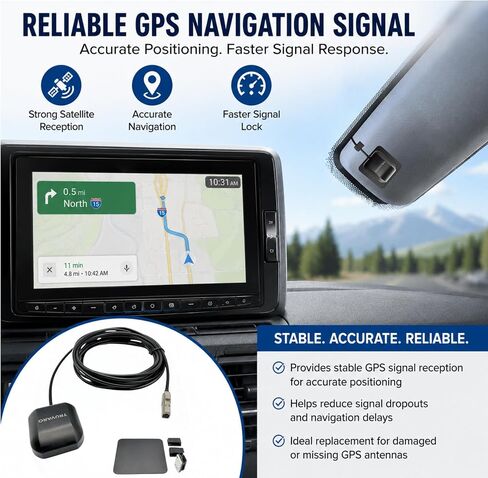 GPS Navigation Antenna Compatible with Alpine iLX-507, iLX-F509 Halo9, iLX-F511 Halo11, i509-WRA-JL & i509-WRA-JK Car Stereo Receivers – Magnetic Mount, 10FT Cable, Wire Clips Included in Saudi Arabia