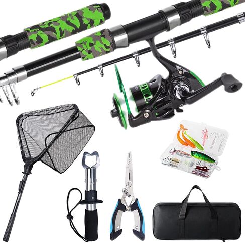 Tripquips Fishing Rod and Reel Combo with Fishing Net, 6.9ft Telescopic Fishing Pole Kit with Fishing Pliers, Lip Gripper, Fishing Lures,Pre-Loaded Spinning Reel Combo in Saudi Arabia