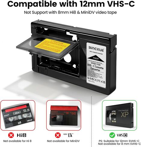 2026 New VHS-C Adapter for VHS-C to VHS Cassette Adaptor with Battery Charger,fit Video Cassette/VCR Player,Not Compatible with 8mm/MiniDV/Hi8 in Saudi Arabia