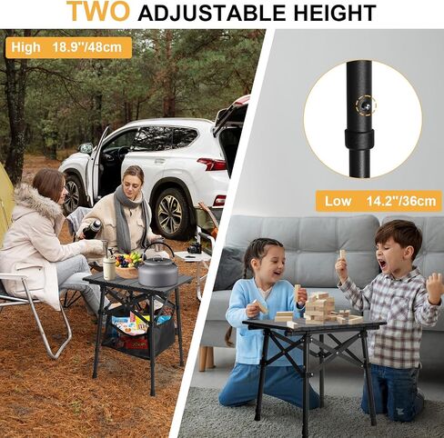 Folding Camping Side Table, Adjustable Height 14.2 & 18.9 in | Includes Storage Bag; Lightweight Aluminum Frame; Portable Foldable Design; For Picnic, Bbq, Beach, Tailgating in Saudi Arabia