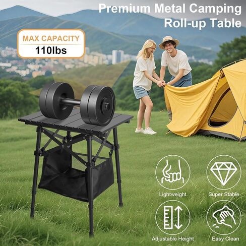 Folding Camping Side Table, Adjustable Height 14.2 & 18.9 in | Includes Storage Bag; Lightweight Aluminum Frame; Portable Foldable Design; For Picnic, Bbq, Beach, Tailgating in Saudi Arabia