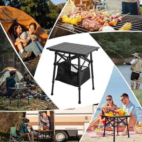 Folding Camping Side Table, Adjustable Height 14.2 & 18.9 in | Includes Storage Bag; Lightweight Aluminum Frame; Portable Foldable Design; For Picnic, Bbq, Beach, Tailgating in Saudi Arabia