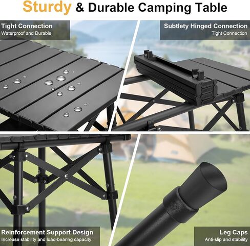 Folding Camping Side Table, Adjustable Height 14.2 & 18.9 in | Includes Storage Bag; Lightweight Aluminum Frame; Portable Foldable Design; For Picnic, Bbq, Beach, Tailgating in Saudi Arabia