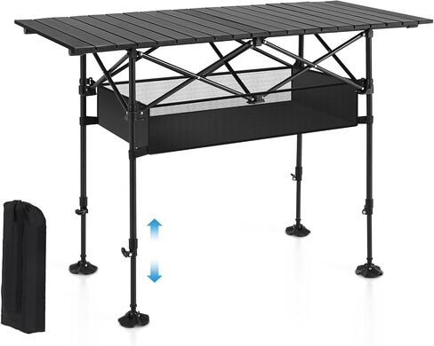 ALPHA CAMP Folding Camping Table Outdoor Table for Camping Picnic BBQ Beach | Portable Roll-up Aluminum Outdoor Table with Adjustable Height Large Storage Bag and Carrying Bag in Saudi Arabia