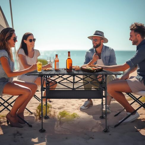ALPHA CAMP Folding Camping Table Outdoor Table for Camping Picnic BBQ Beach | Portable Roll-up Aluminum Outdoor Table with Adjustable Height Large Storage Bag and Carrying Bag in Saudi Arabia