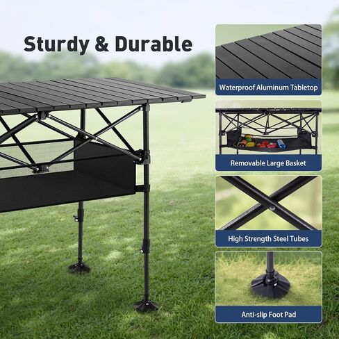 ALPHA CAMP Folding Camping Table Outdoor Table for Camping Picnic BBQ Beach | Portable Roll-up Aluminum Outdoor Table with Adjustable Height Large Storage Bag and Carrying Bag in Saudi Arabia