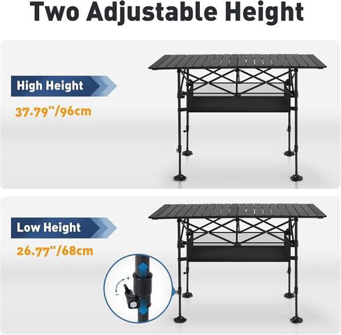 ALPHA CAMP Folding Camping Table Outdoor Table for Camping Picnic BBQ Beach | Portable Roll-up Aluminum Outdoor Table with Adjustable Height Large Storage Bag and Carrying Bag in Saudi Arabia