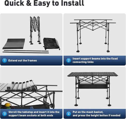 ALPHA CAMP Folding Camping Table Outdoor Table for Camping Picnic BBQ Beach | Portable Roll-up Aluminum Outdoor Table with Adjustable Height Large Storage Bag and Carrying Bag in Saudi Arabia