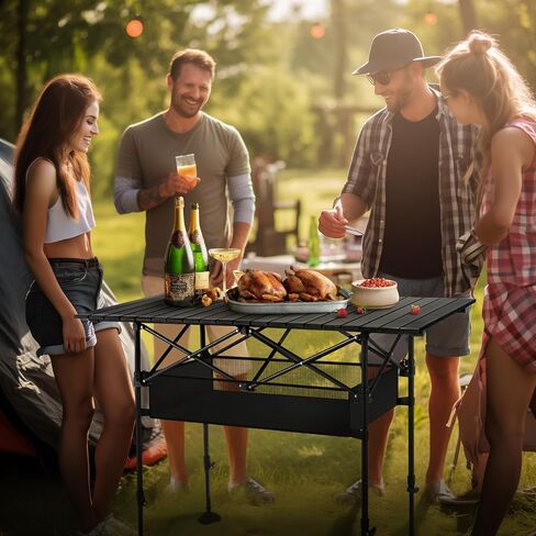 ALPHA CAMP Folding Camping Table Outdoor Table for Camping Picnic BBQ Beach | Portable Roll-up Aluminum Outdoor Table with Adjustable Height Large Storage Bag and Carrying Bag in Saudi Arabia