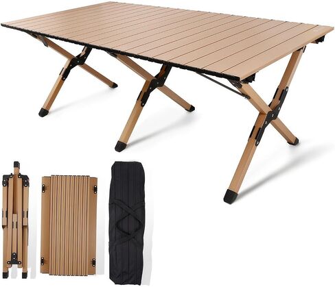 rollingsurfer Folding Camping Table, Lightweight Roll-Up Table Iron Low Portable Picnic Table with Easy Carrying Bag for Outdoor, Beach, Picnic, Backyards, BBQ and Party, 47.6" L x 23.4" W x 18.1" H in Kuwait