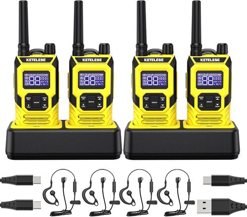 KETELESE T4 Two Way Radio with Earpiece and Mic, FRS 22 Channel Walkie Talkie Long Range, IP67 Waterproof Walkie Talkies, Weather Alert, PTT Group, VOX, Yellow, 6Pack in Kuwait