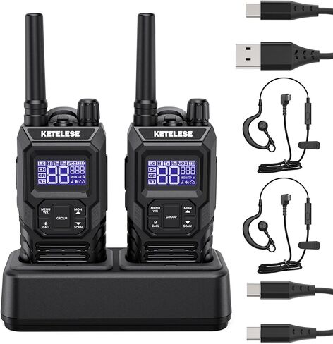 KETELESE T4 Two Way Radio with Earpiece and Mic, FRS 22 Channel Walkie Talkie Long Range, IP67 Waterproof Walkie Talkies, Weather Alert, PTT Group, VOX, Yellow, 6Pack in Kuwait