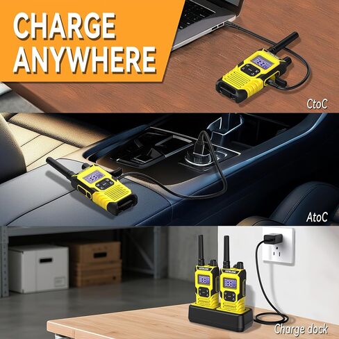 KETELESE T4 Two Way Radio with Earpiece and Mic, FRS 22 Channel Walkie Talkie Long Range, IP67 Waterproof Walkie Talkies, Weather Alert, PTT Group, VOX, Yellow, 6Pack in Kuwait