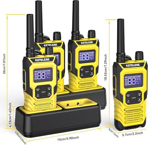 KETELESE T4 Two Way Radio with Earpiece and Mic, FRS 22 Channel Walkie Talkie Long Range, IP67 Waterproof Walkie Talkies, Weather Alert, PTT Group, VOX, Yellow, 6Pack in Kuwait