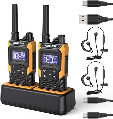 KETELESE T4 Waterproof Radios Walkie Talkies 6 Pack, IP67 FRS Two Way Radio with Headsets and Charging Base, NOAA Weather Alert,PTT,Group,VOX,Orange/Black in Saudi Arabia