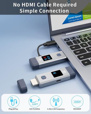 Wireless HDMI Transmitter and Receiver 328ft/100m Extender 1080P Output | Ultra HD 4K Decode Input Plug&Play Portable 2.4G/5.8G for Video and Audio to Monitor from PC/Projector/TV Box LED Display in Kuwait