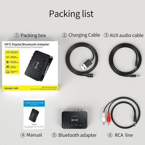 Bluetooth 5.0 Adapter, Bluetooth Transmitter and Receiver for Home Stereo Hi-Fi Audio with 3.5mm, RCA, Coaxial, Optical, NFC, Aptx-LL - for Home, Car, AV Receiver or Amplifier (M6) in Saudi Arabia