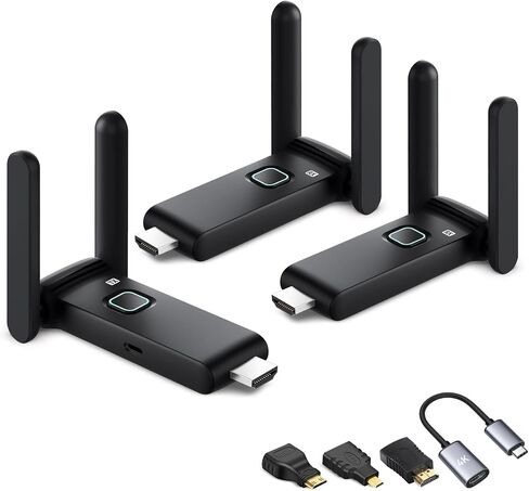 Wireless HDMI Transmitter and 2 receivers, Plug and Play.2.4/5.8GHz Dual Monitor hdmiwireless Splitter.Portable Streaming TV Extender165FT/50M, from laptops, TV Boxes，DSLR Camera to Multiple displays in Kuwait