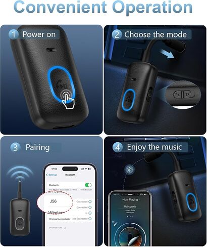 Bluetooth 5.4 Adapter for Car, Upgraded 2-in-1 Aux Transmitter & Receiver with Hands-Free Calls & 180° Swivel Bend, Wireless Audio Adapter for PC, TV, Speakers, Airplane Travel in Kuwait