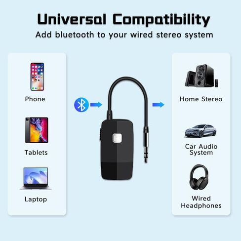 جهاز استقبال iDIGMALL بلوتوث 5.4، محول صوت لاسلكي HiFi لمكبرات الصوت | مقبس AUX RCA مقاس 3.5 مم لسماعات الرأس السلكية ذات النظام المنزلي لجهاز الاستقبال القديم، وقت تشغيل 20 ساعة، سهل التشغيل/الإيقاف، متعدد النقاط in Kuwait