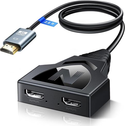 مقسم HDMI 4K من NEWCARE 1 في 2 مع كابل HDMI 2.0 مدمج بطول 2.6 قدم | يعمل مع جهازي تلفزيون بأحجام مختلفة في نفس الوقت، مرآة مصدر واحد إلى شاشتين، لا يوجد شاشة ممتدة، يدعم PS5، شاشة in Kuwait
