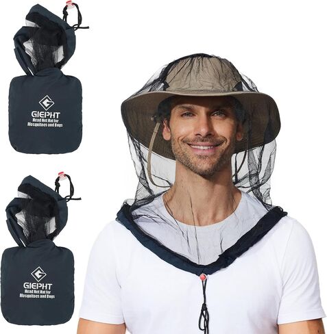 2 Pack Mosquito Head Net Mesh for Hiking & Outdoors,Bug Face Netting over Hat Adults Gnat Fly Insect Midge Protection in Saudi Arabia