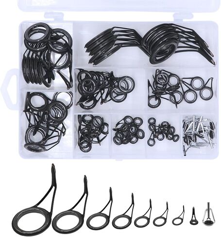 90 Pcs 9 Size Single Leg Fishing Rod Guide with Top Ring Stainless Steel Foot Ceramic Wire Eyelet Repair Kit for Lure, Sea and Rock Rod Modification in Saudi Arabia