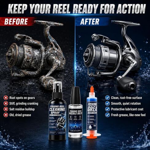 Fishing Reel Oil Kit – Cleans Rust, Prevents Corrosion & Smooths | 100ml Cleaner Sprayer, 30ml Oil, 10ml Grease, Cleans Salt & Sand, Prevents Rust, Lubricates Gears, Extends Reel Life in Kuwait