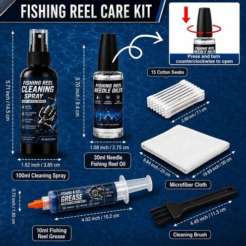 Fishing Reel Oil Kit – Cleans Rust, Prevents Corrosion & Smooths | 100ml Cleaner Sprayer, 30ml Oil, 10ml Grease, Cleans Salt & Sand, Prevents Rust, Lubricates Gears, Extends Reel Life in Kuwait