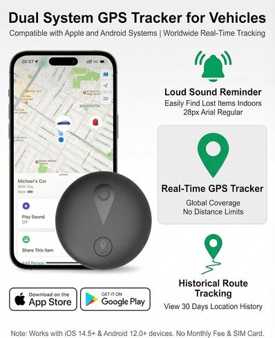 جهاز تعقب GPS للمركبات، جهاز تعقب GPS غير قابل للاكتشاف في الوقت الحقيقي للسيارة - بدون رسوم شهرية وبطاقة SIM لتحديد موقع GPS المغناطيسي المخفي لأجهزة Android وiPhone، نحيف للغاية، مقاوم للماء IP68، آمن ومتين in Kuwait