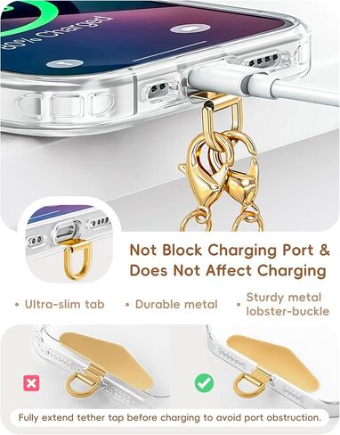 Phone Wrist Strap with Bee Charm, Metal Chain Phone Lanyard for Women, Gold | Detachable gold metal chain wristlet keeps your phone secure for hands-free shopping and travel with a stylish luxury design. in Kuwait