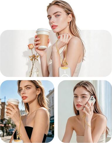 Phone Wrist Strap with Bee Charm, Metal Chain Phone Lanyard for Women, Gold | Detachable gold metal chain wristlet keeps your phone secure for hands-free shopping and travel with a stylish luxury design. in Kuwait