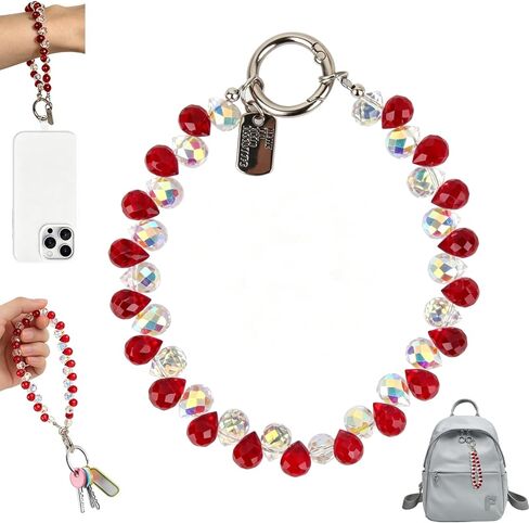 Beaded Lanyard Phone Charm for Keychain Bag & Key Accessory, Red 5.9in | Multi-use Design Phone Chain Durable Metal Ring Lightweight and Comfortable for Everyday Wear, Gifts for Women in Saudi Arabia