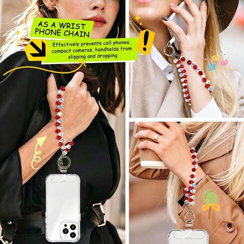 Beaded Lanyard Phone Charm for Keychain Bag & Key Accessory, Red 5.9in | Multi-use Design Phone Chain Durable Metal Ring Lightweight and Comfortable for Everyday Wear, Gifts for Women in Saudi Arabia
