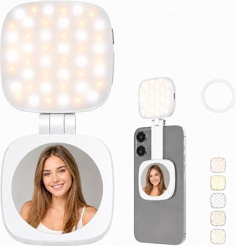 Magnetic Selfie Light Compatible with MagSafe for iPhone – Rechargeable LED Fill Light with Mirror, CRI≥95, 5 Color Temps, Foldable Ring Light in Saudi Arabia