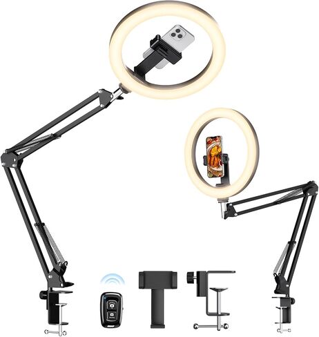 Upgrade Ring Light with Stand, Overhead Phone Mount for Desk, 10" Selfie Light with Stand Tripod for iPhone, Light with Phone Holder for Video Recording,Zoom Meeting,Live Streaming Tiktok,YouTube in Kuwait