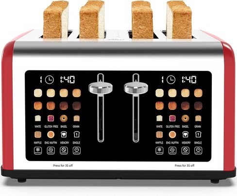 4 Slice Toaster Touch Screen, Stainless Steel Toasters Digital Timer, Dual Control Panel Toasters, 8 Shade Settings 6 Bread Types for Bagel, Cancel, Defrost 1650W Silver in Saudi Arabia