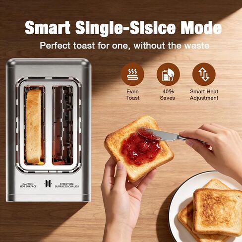 Foyoconven 2 Slice Toaster Smart Touchscreen Wide Slot with Bagel Mode | 900W Digital Timer, Single Slice Mode, Memory, 30 Presets (5 Breads × 6 Shades) Defrost & Reheat, Crumb Tray, Stainless Steel in Saudi Arabia