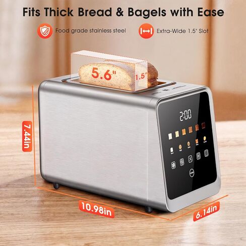 Foyoconven 2 Slice Toaster Smart Touchscreen Wide Slot with Bagel Mode | 900W Digital Timer, Single Slice Mode, Memory, 30 Presets (5 Breads × 6 Shades) Defrost & Reheat, Crumb Tray, Stainless Steel in Saudi Arabia