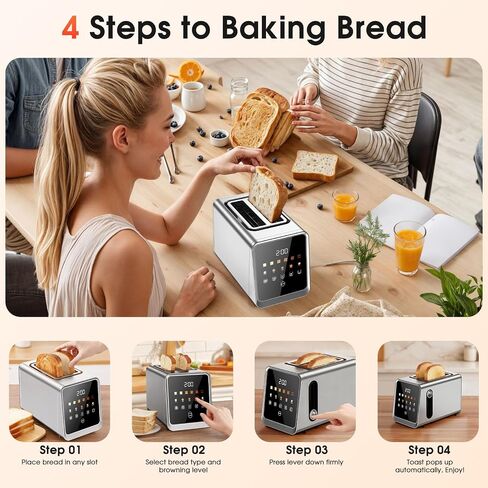 Foyoconven 2 Slice Toaster Smart Touchscreen Wide Slot with Bagel Mode | 900W Digital Timer, Single Slice Mode, Memory, 30 Presets (5 Breads × 6 Shades) Defrost & Reheat, Crumb Tray, Stainless Steel in Saudi Arabia