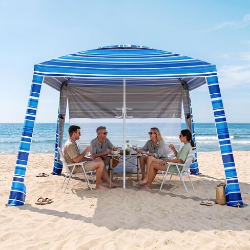 8'x8' Beach Cabana, UPF 50+ Large Beach Canopy with Side Wall, Easy Setup Pop Up Sun Shelter, Adjustable Height & Wind Resistant Beach Tent for 4-6 Person Family, Navy Blue in Saudi Arabia