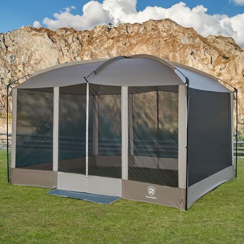 EVER ADVANCED Magnetic Screen House Room 11x9ft, Hands-Free Entry,Screenhouse with Sun Protection for Camping&Picnic, 11x9ftCamping Tent Canopy Shelter with Mesh, Brown in Saudi Arabia