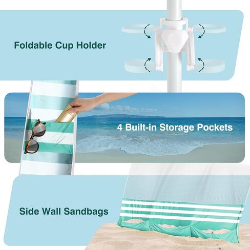 Rhino Valley Beach Cabana, 8 * 8FT Beach Tent UPF50+ Protection in Saudi Arabia