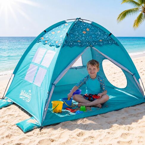 WhiteFang Baby Beach Tent,UPF 50+ Kids Sun Shelter with Tunnel Port | 70.9" x 45.3" x 43.3" for 2-3 Kids, Mesh Windows, Wind-Resistant Design, Portable Carry Bag, Toddler Beach Outdoor Play in Kuwait