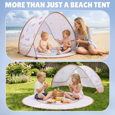 Dreamon Baby Beach Tent with Pool – Pop Up Shelter UV Protection for Infant | Large 47" x 28" x 34" Baby Tent with Beach Toys Set and Carry Bag, Baby Beach Essentials Portable and Foldable Kids Play Tent in Kuwait