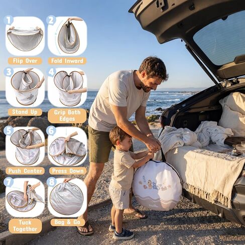 Dreamon Baby Beach Tent with Pool – Pop Up Shelter UV Protection for Infant | Large 47" x 28" x 34" Baby Tent with Beach Toys Set and Carry Bag, Baby Beach Essentials Portable and Foldable Kids Play Tent in Kuwait